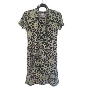 LuLaRoe Marly Dress XXS Lime Green Black Floral Geometric Short Sleeve withScarf